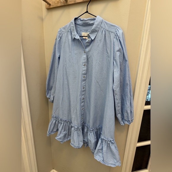 Anthropologie Sally Tunic shirt button down blue stripe Dress - Picture 3 of 7